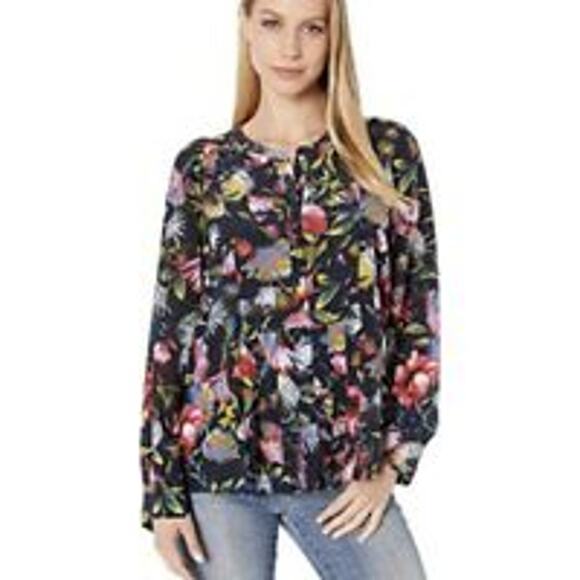 J Crew Silk Pleated Floral Popover Blouse Top Navy Blue XSmall K1822 Womens - Picture 10 of 11